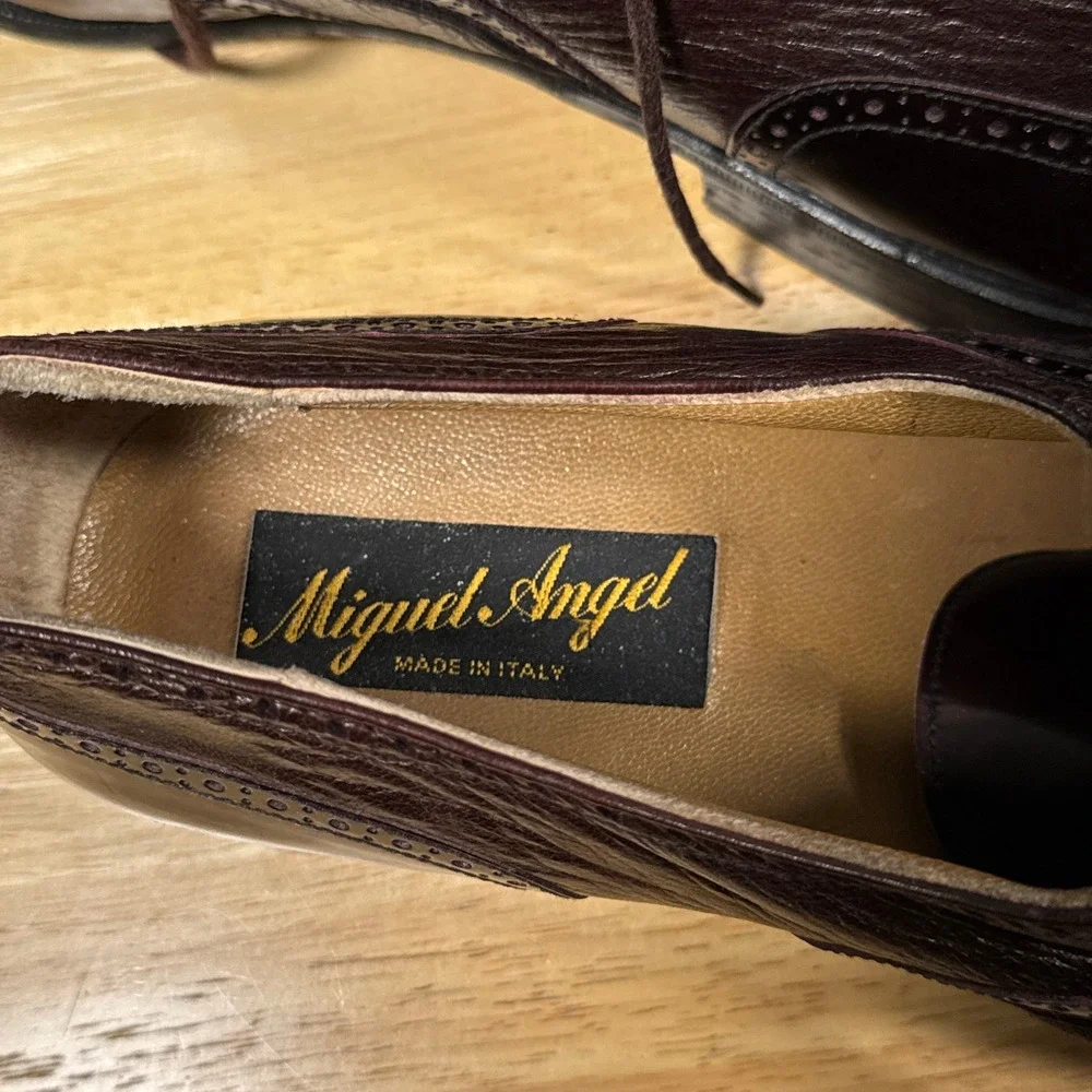 Miguel Angel Wingtip Oxfords Mens 11.5 Burgundy Leather Italian Dress Shoes
